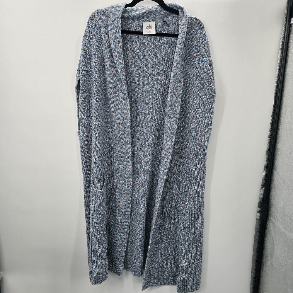 Cabi Cardigan Sweater Womens XL Blue Marled Knit Duster Open Front Cozy Warm - Picture 7 of 8